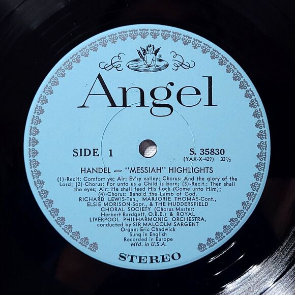 Sir Malcolm Sargent LP Handel: Messiah Highlights on Angel M-/M- Classical - Picture 3 of 4